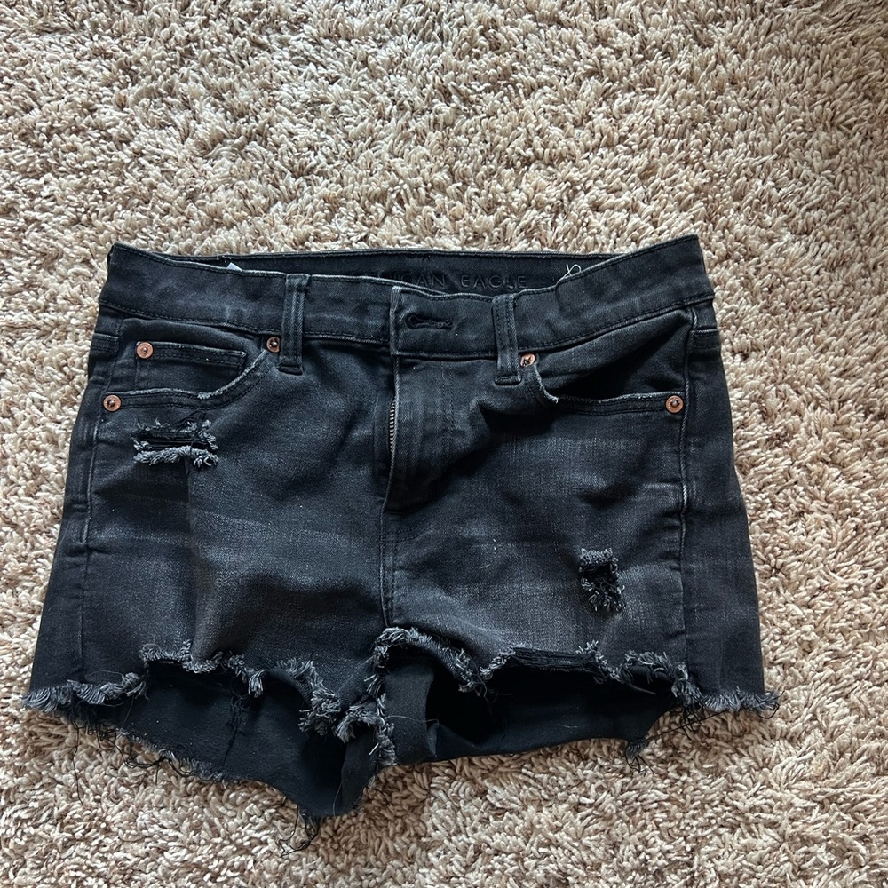 American Age Black Distressed Jean Shorts